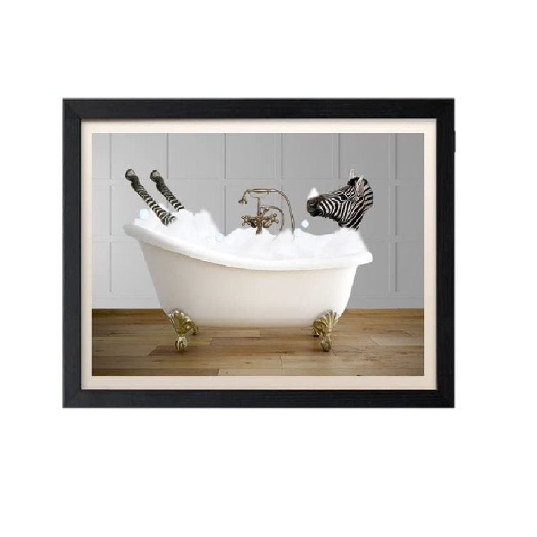 Maturi Zebra In Bath Print Funny Bathroom Wall Art Safari Animal